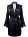 Peignoir de nuit noire en satin et dentelle pois années 1930