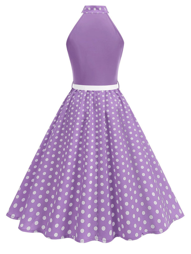 Robe Ceinturée Nœud Papillon Col Pois Années 1950