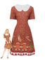 Robe trapèze de Noël motif bonhomme en pain d'épice années 1960