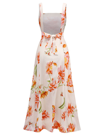 Robe dos nu à bretelles larges motif floral des années 1930