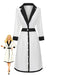 Robe boutonnée à col en V profond blanche et noire années 1940