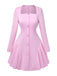 Robe Uni Plissée Manches Longues Col CœurAnnée 1950