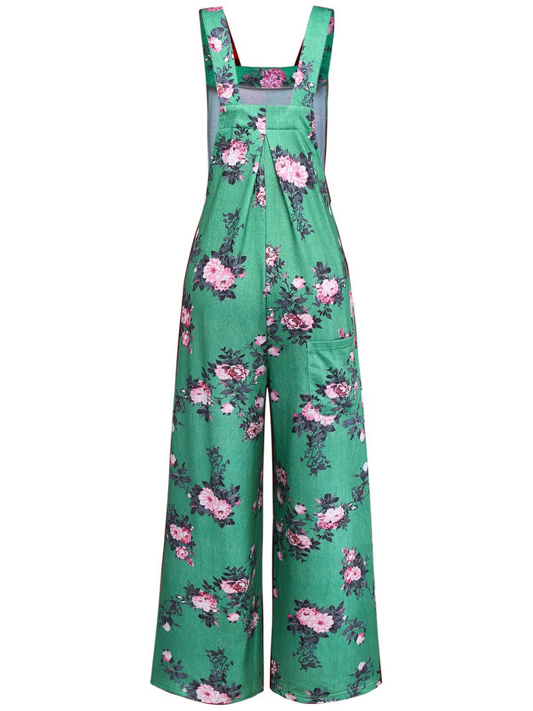 Combinaison pantalon large à imprimé floral vert années 1940