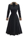 Robe en maille côtelée noire bordure en fausse fourrure léopard style années 1940