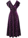 Robe à volants en velours col en V et étoiles violet des années 40
