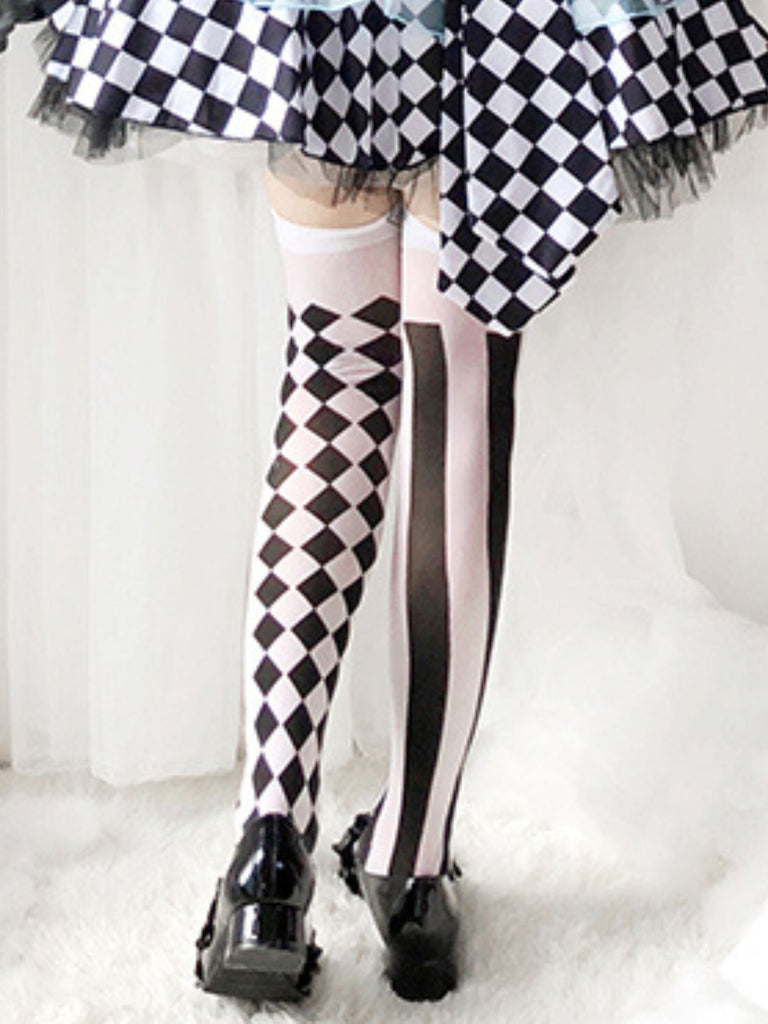 Bas à rayures et diamants style gothique clown