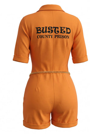 Combishort orange de prisonnier à fermeture éclair devant Années 1980 - 2