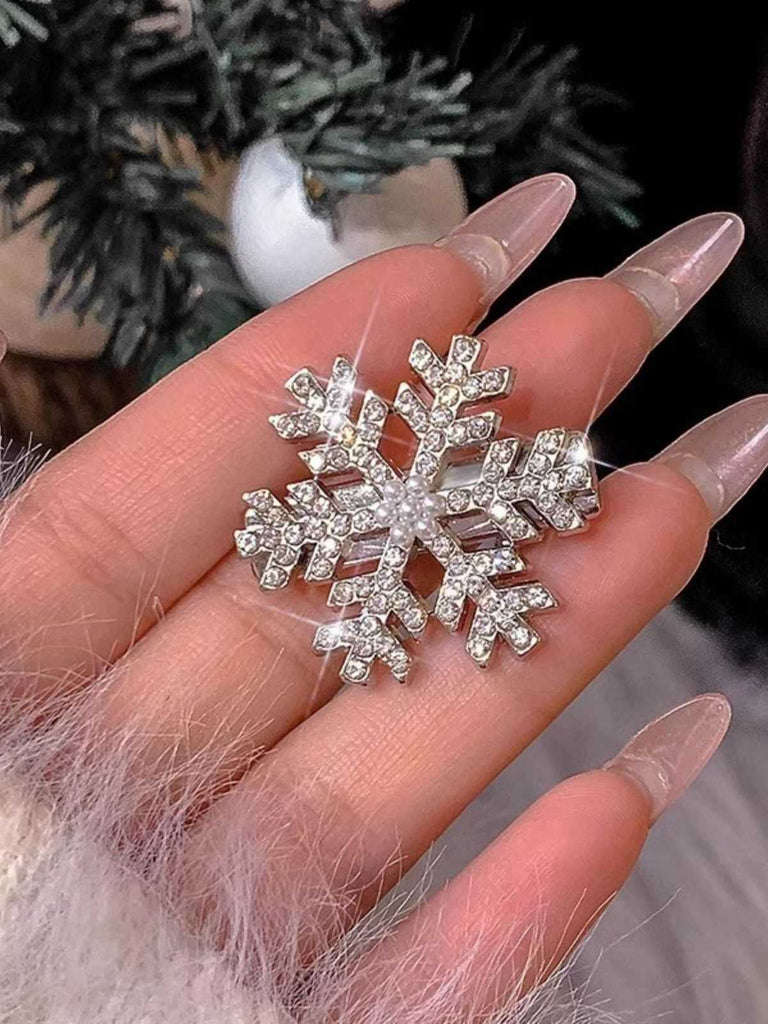 Épingle à cheveux vintage en argent avec flocon de neige et strass