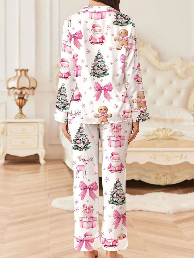 Ensemble de pyjama blanc de Noël avec des cannes de bonbon des années 1940