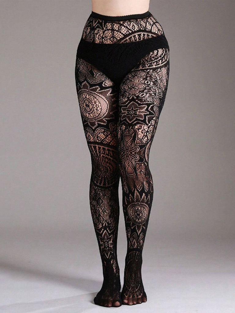 Collants transparents à motifs floraux en dentelle gothique d'Halloween