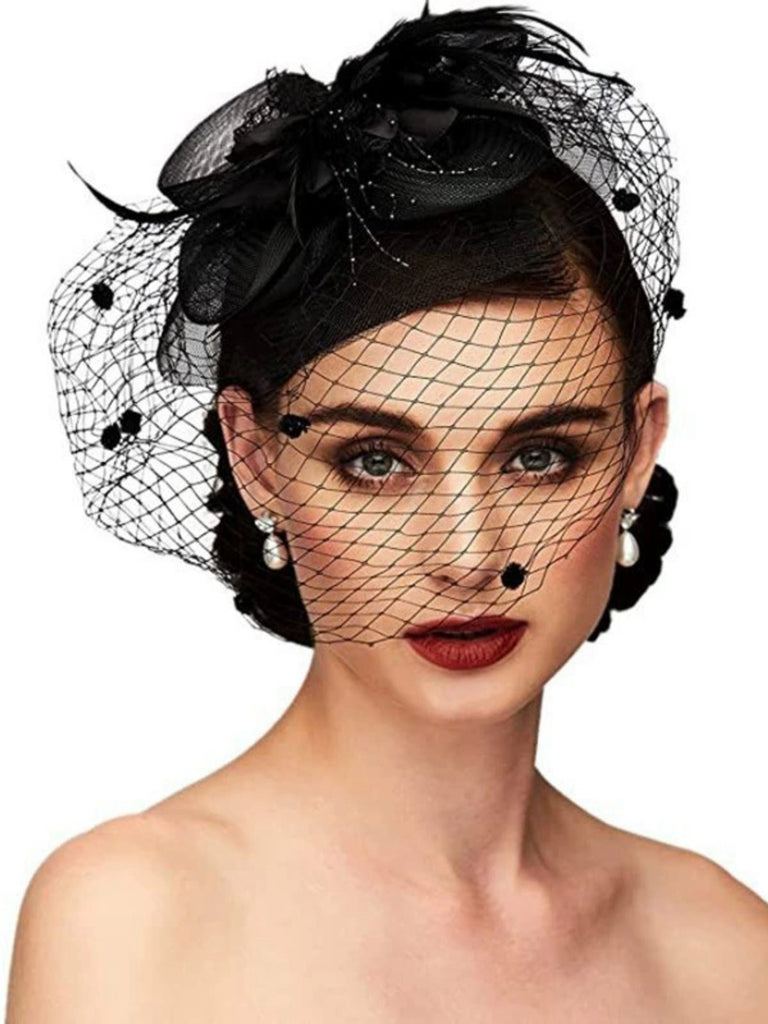 Accessoires pour cheveux vintage en maille et plumes nœud papillon