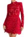 Robe col roulé mi-long en dentelle florale floquée années 1960