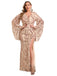 [Grande Taille] Robe longue fendue beige à sequins floraux des années 1980