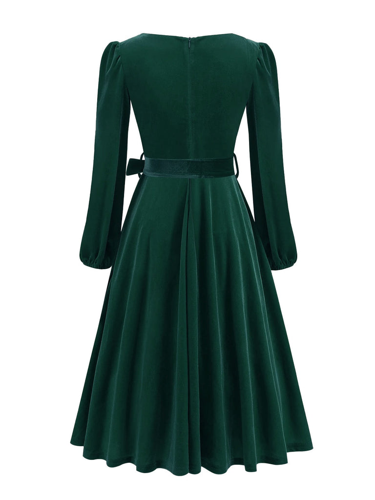 Robe de Noël en velours col carré manches longues des années 1950