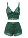 Ensemble De Pyjama Bretelles Fin Dentelle Fleurie Nœud Rouge Année 1960