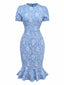 Robe bleu clair marguerites à manches bouffantes années 1960