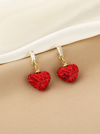 Boucles d'oreilles pendantes en cristal rouge en forme de cœur