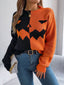 Pull en tricot colorblock à motif citrouille Halloween années 1940