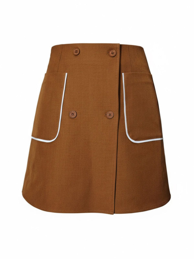 Jupe trapèze taille haute marron avec poches années 1980