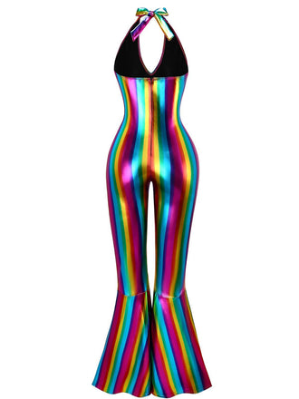 Combinaison dos nu disco blocs de couleurs arc-en-ciel des années 1970