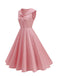 Robe rose sans manches col marin et nœud papillon années 1950