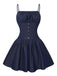 Mini-robe froncée bleue à bretelles spaghetti années 1960