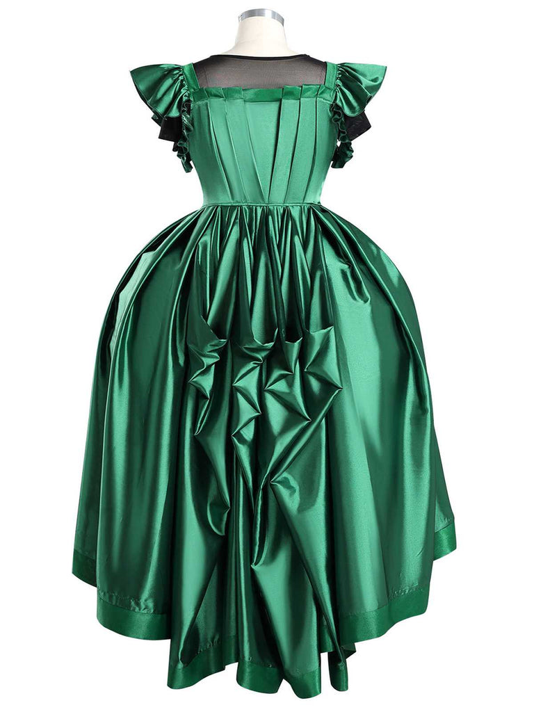 Ensemble de costumes en satin vert inspiré de Mercredi Addams des années 1950