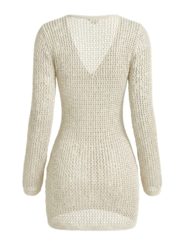 Pareo Manches Longues En Crochet Découpé Avec Anneaux Année 1980