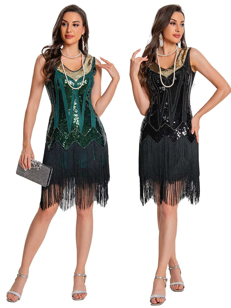 Robe Charleston à paillettes avec ourlet à franges années 1920