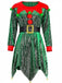 Ensemble de costume d'elfe de Noël à paillettes vertes des années 1950