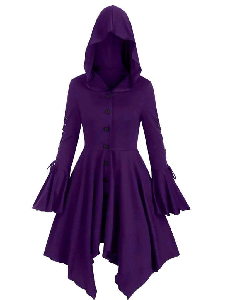 Veste longue punk gothique violette à capuche années 1980