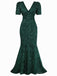 Robe sirène longue à paillettes et nœud rouge vin années 30