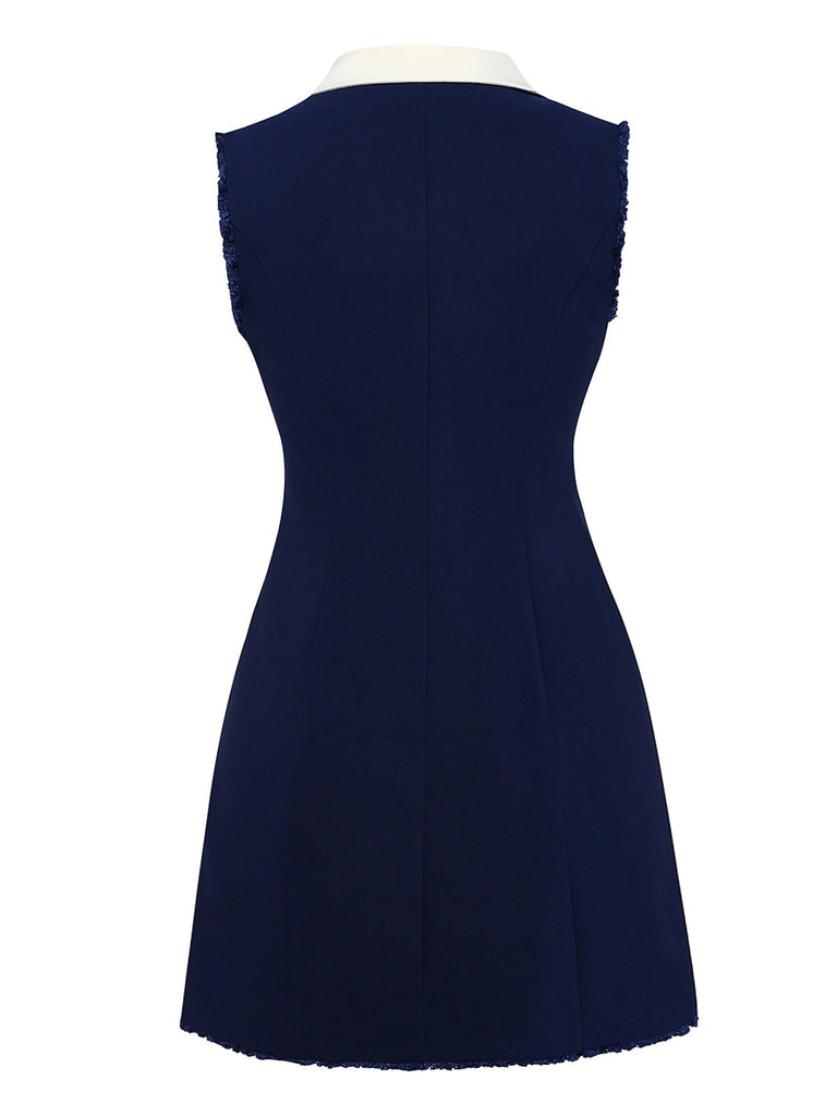 Robe bleue foncé à boutons et poignets bruts années 1960