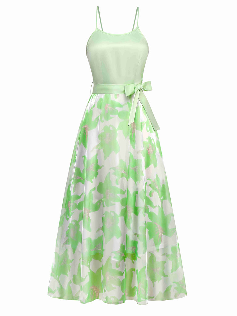 Robe organza fleur avec nœud à bretelles spaghetti années 1930
