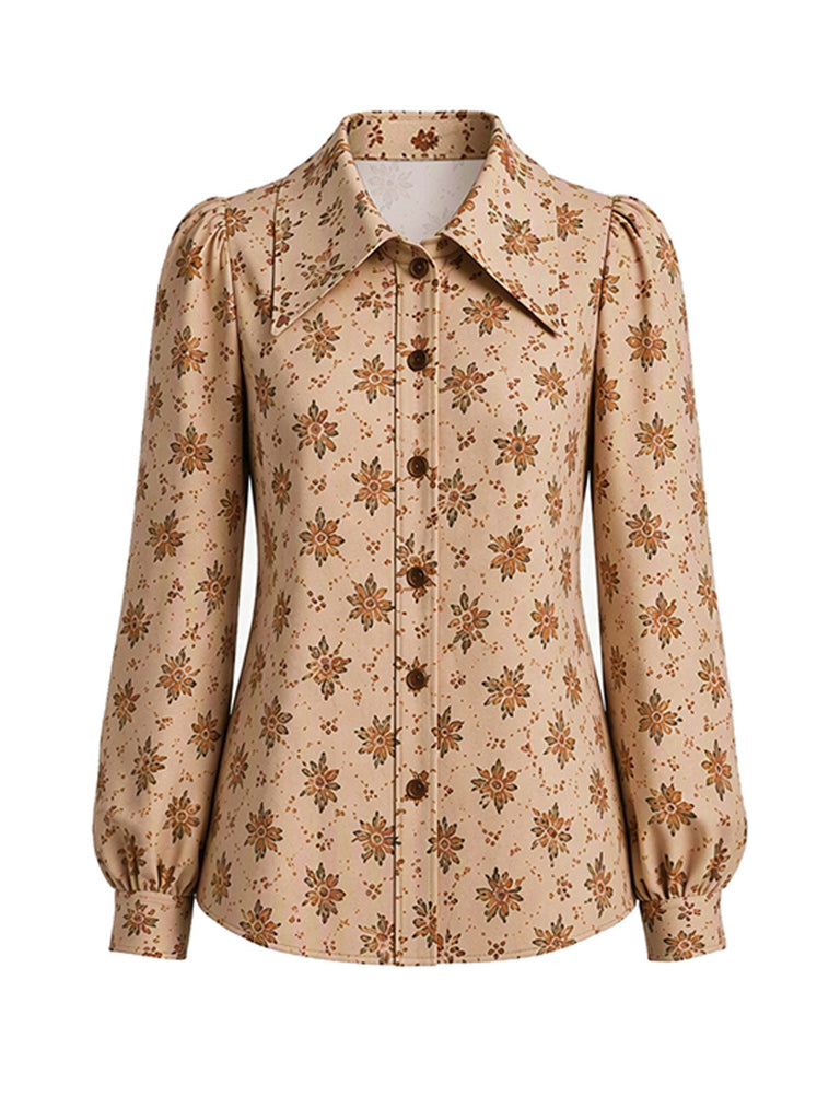 [Prévente] 2PCS Ensemble Blouse à Imprimé Floral et Robe Chasuble à Poches Années 1970 - 4
