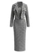 2PCS Ensemble Robe et Veste Blazer en Tweed à Carreaux et Boutons Nacrés Années 1960 - 1