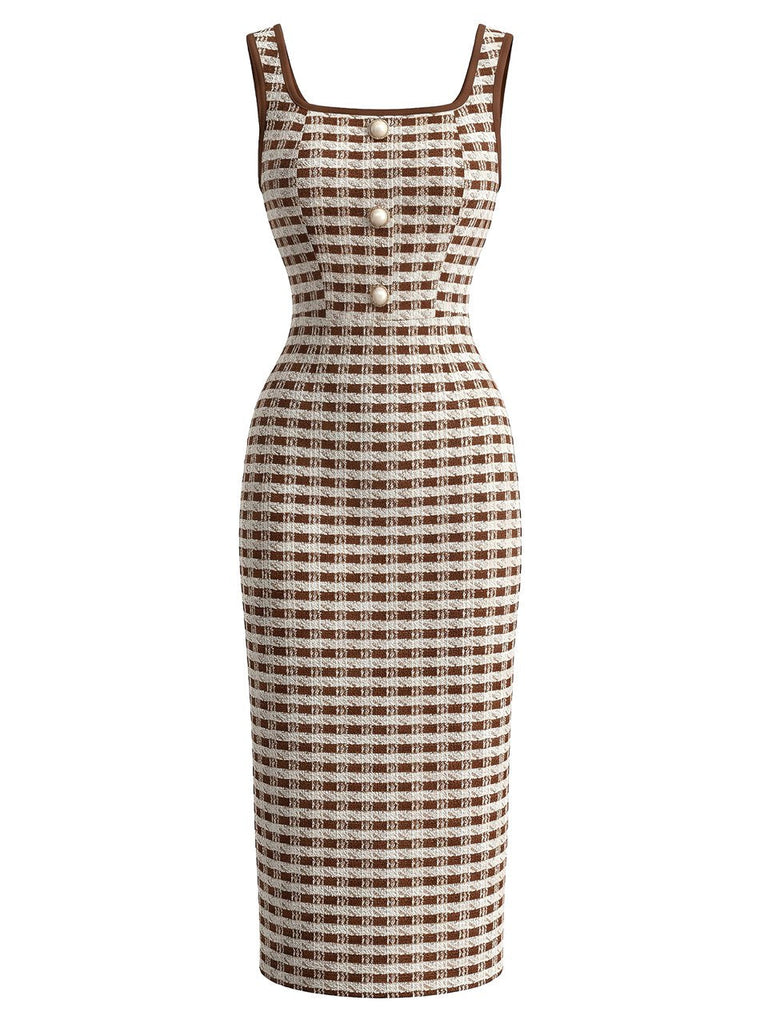 2PCS Ensemble Robe et Veste Blazer en Tweed à Carreaux et Boutons Nacrés Années 1960 - 7