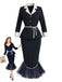 [Prévente] 2PCS Ensemble Veste à Revers avec Ceinture et Jupe Sirène à Ourlet en Tulle Années 1960 - 1