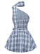 Plaid dress with a one-shoulder design on a white background