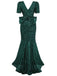 Robe sirène longue à paillettes et nœud rouge vin années 30