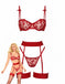 3PCS Ensemble de lingerie avec détail en dentelle et nœud des années 1980