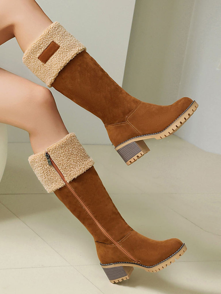 Bottes de neige d'hiver à talons carrés en faux daim