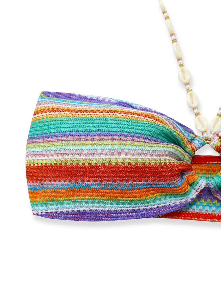 3PCS Multicolore Halter Arc-en-Ciel Rayures Bretelles Coquillage Ensemble Bikini Années 1970 5