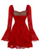 Robe en maille rouge à manches cloche et nœud floral style années 1960