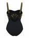 Maillot de bain et paréo dos nu à paillettes noires motif tournesol années 1950