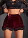 Short plissé en velourset dentelle noir uni des années 1970