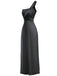 Robe de soirée une épaule en satin noire années 1940