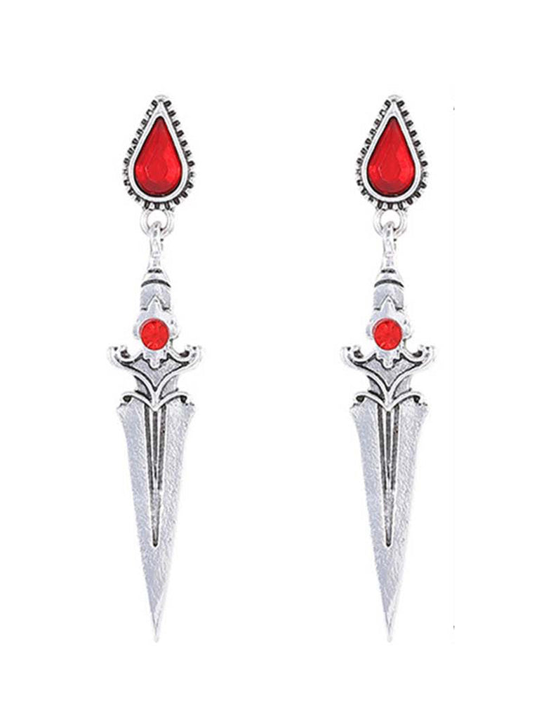 Boucles d'oreilles pendantes gothiques en or avec épée de sang