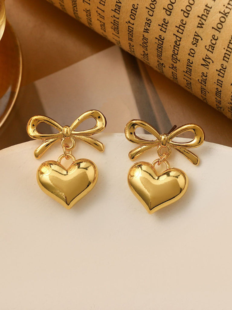 Boucles d'oreilles pendantes en alliage avec nœud en forme de cœur