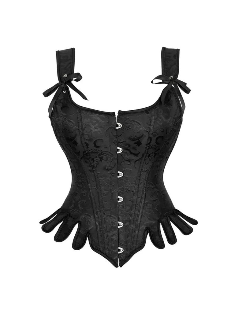 Corset noire gothique en brocart jacquard années 1980